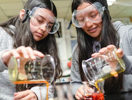 students doing science experiment