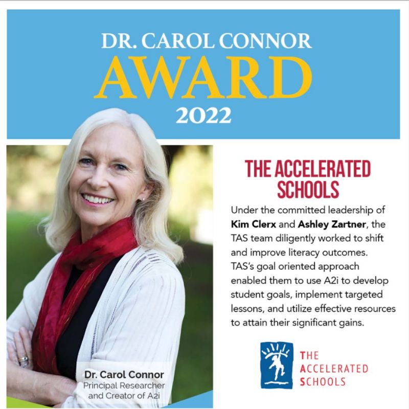 TAS Receives Dr. Carol Connor Award for Improving Literacy Outcomes